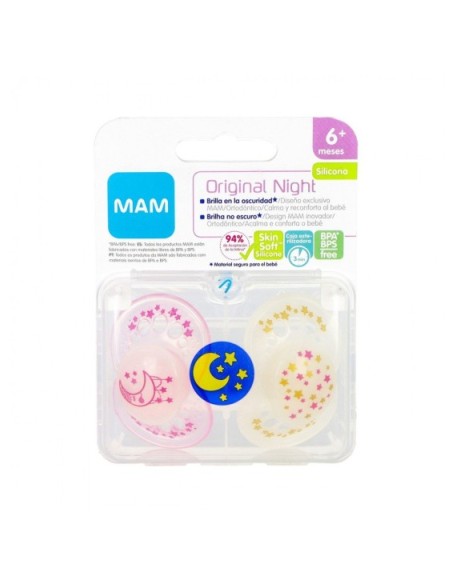 CHUPETE SILICONA MAM ORIGINAL NIGHT + 6 M PACK D (1)
