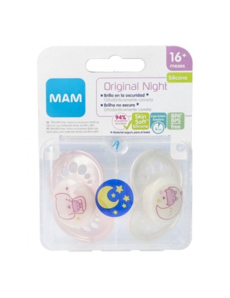 CHUPETE SILICONA MAM ORIGINAL NIGHT + 16 M PACK