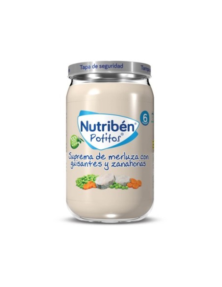 NUTRIBÉN POTITOS +6MESES.SUPREMA DE MERLUZA CON GUISANTES Y ZANAHORIAS