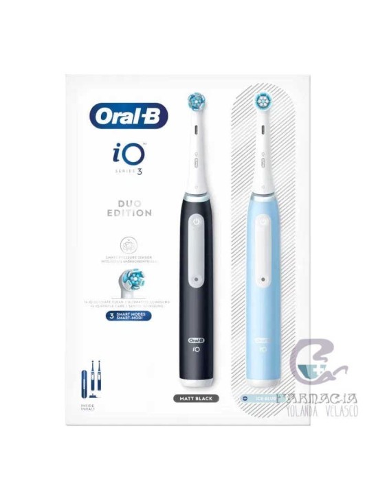 CEPILLO DENTAL ELECTRICO ORAL-B IO3 DUO 2 UNIDADES COLOR MATT ICE AZUL Y NEGRO