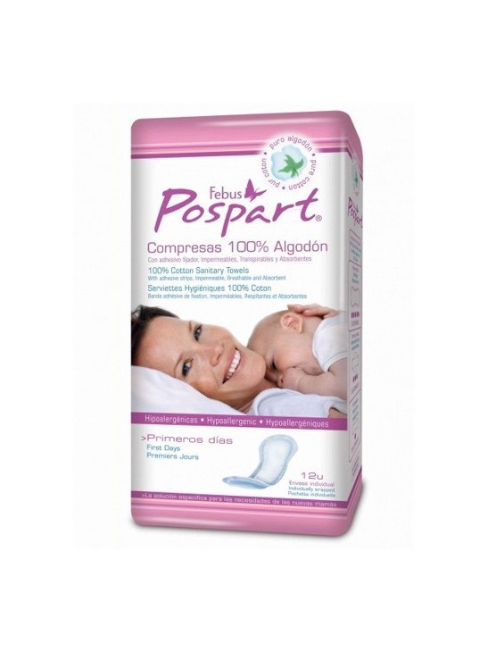 COMPRESAS POSTPARTO INDASEC PRIMEROS DIAS ALGODON 12 UNIDADES