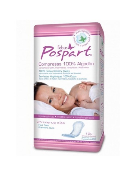COMPRESAS POSTPARTO INDASEC PRIMEROS DIAS ALGODON 12 UNIDADES