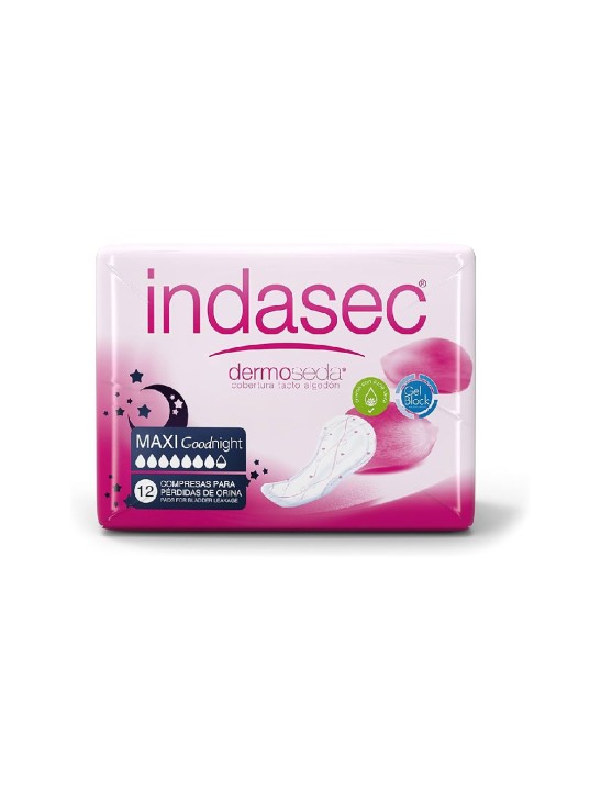 COMPRESA PERDIDAS LEVES INDASEC DERMOSEDA MAXI NIGHT BOLSA 12 COMPRESAS