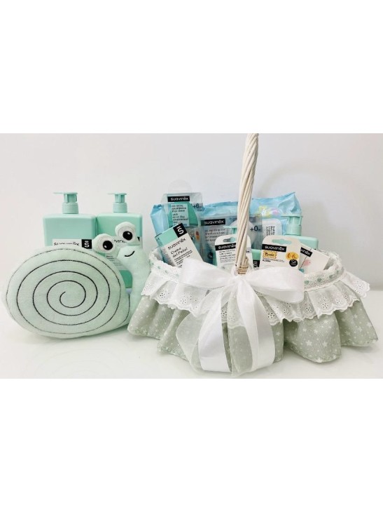 CESTA REDONDA VERDE CON ESTRELLITAS BLANCAS