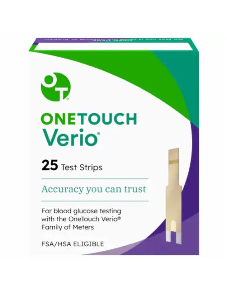 Tiras reactivas OneTouch Verio 25 unidades para medición de glucosa en sangre control de glucemia preciso