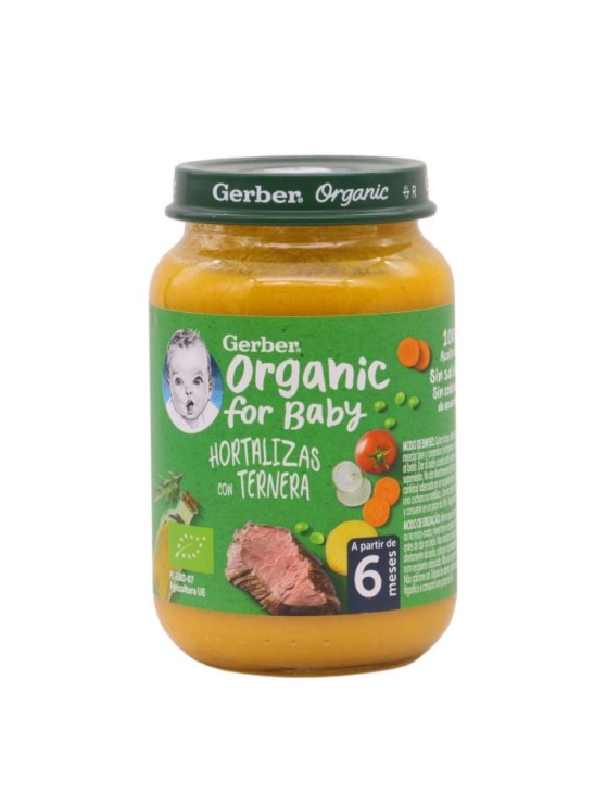 Gerber Organic Hortalizas con Ternera 190 g | Tarrito ecológico para bebés