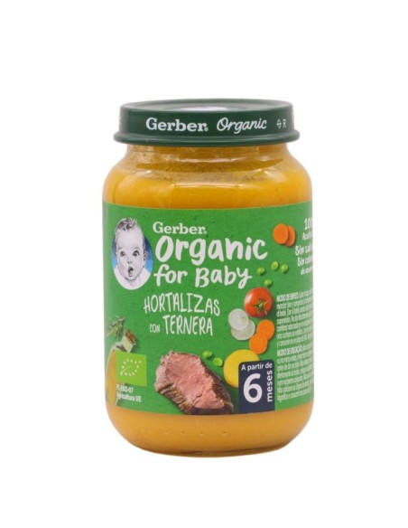 Gerber Organic Hortalizas con Ternera 190 g | Tarrito ecológico para bebés